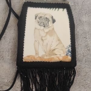 Liz Soto Small Elegant Black Dog Purse with Pug Illustration
